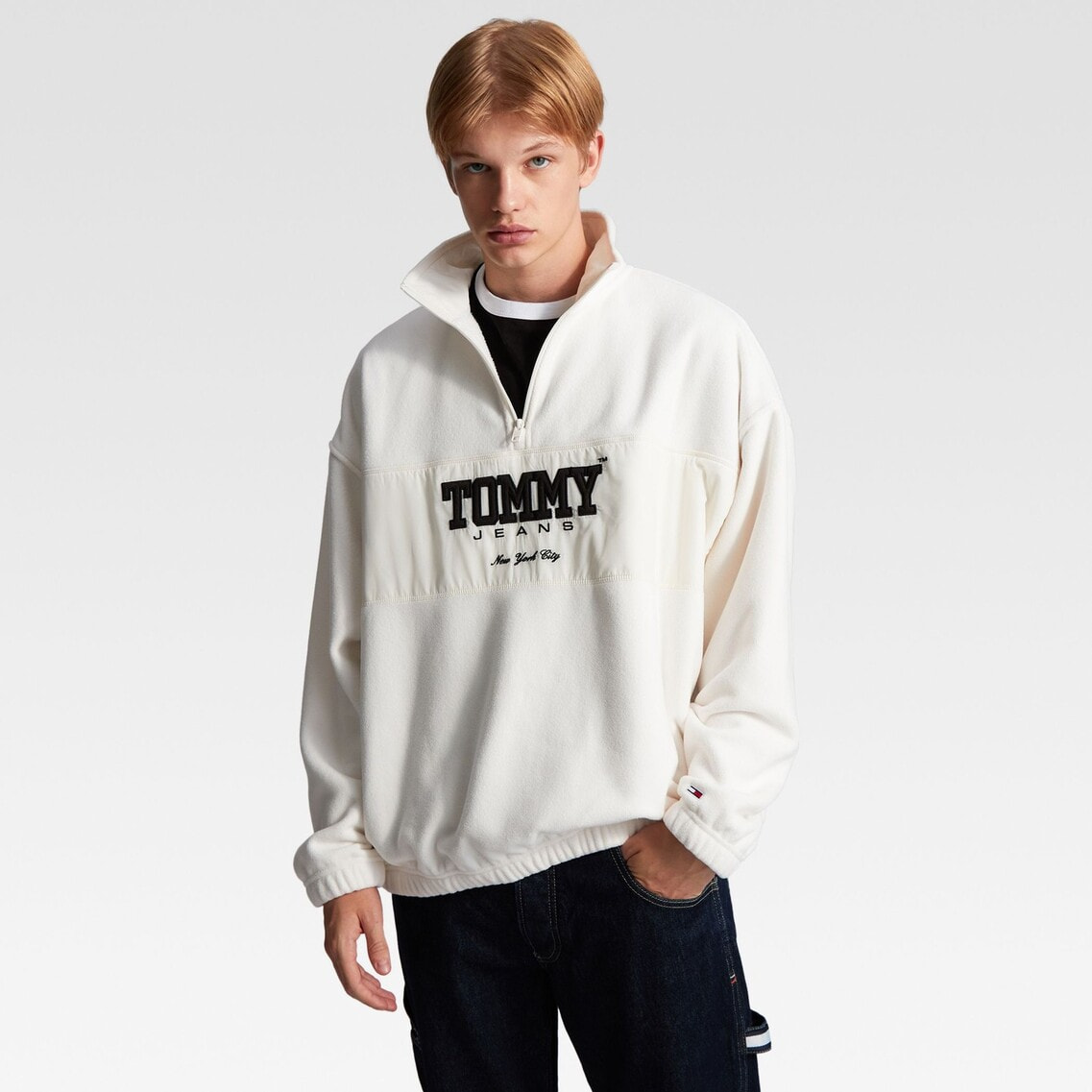 オーバーサイズファブリックミックスハーフジッププルオーバー | TOMMY