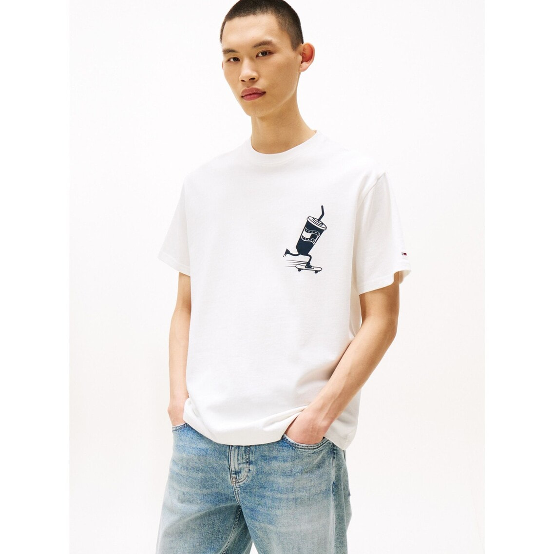 トミージーンズ  JEANS リラックスラグジュアリーバーシティラガーシャツ （ホワイト） トミージーンズ TOMMY JEANS リラックスラグジュアリーバー