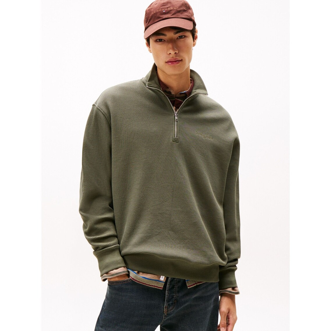 トミーヒルフィガー　ネイビー トレーナー オーガニックコットン 90s TOMMY HILFIGER V-Neck Cotton Knit 紺 M トミー