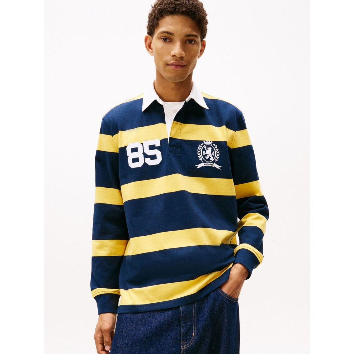 トミーヒルフィガー 長袖 ラガーシャツ スリット入り S ボーダー柄 ブラウン リラックスボーダーラガーシャツ | トミー ジーンズ | トミー