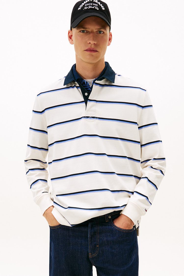 84515 トミーヒルフィガー　長袖ポロシャツ　青ｘ紺　Ｍ 84515 トミーヒルフィガー 長袖ポロシャツ 青x紺 M