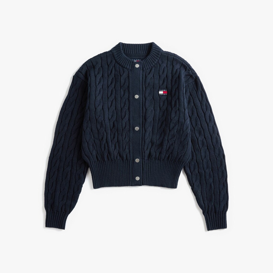 美品✨トミージーンズ ネイビー ケーブルニット　カーディガン バッジケーブルカーディガン | トミー ジーンズ | トミー