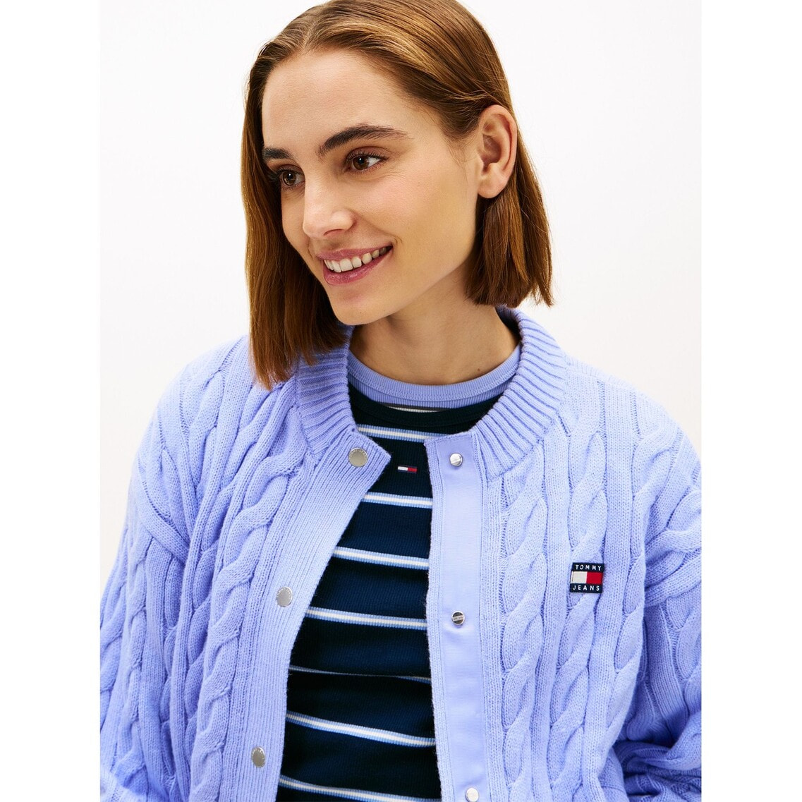 美品✨トミージーンズ ネイビー ケーブルニット　カーディガン バッジケーブルカーディガン | トミー ジーンズ | トミー