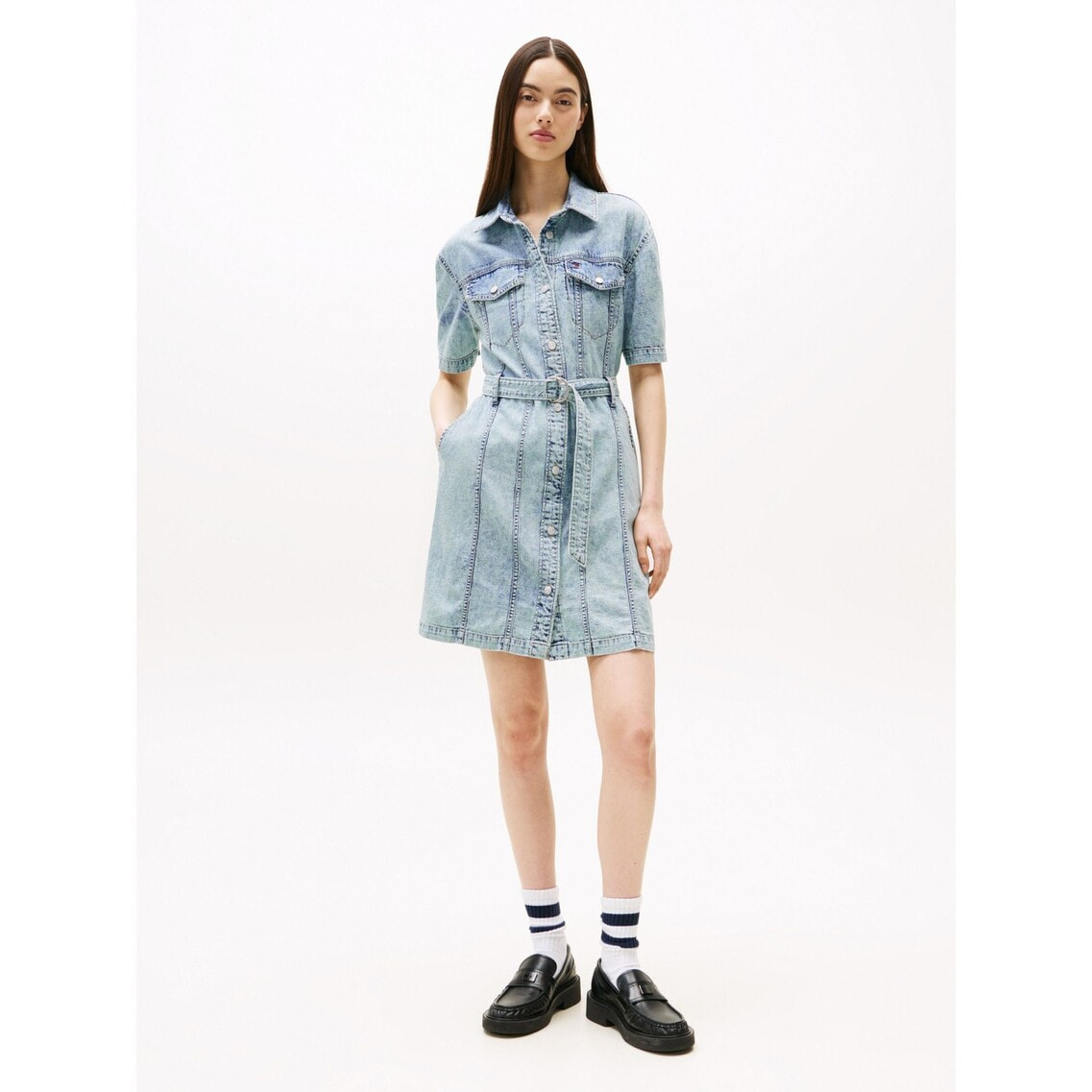  JEANSトミーヒルフィガー デニムワンピース ベルテッドトラッカーデニムワンピース | トミー ジーンズ