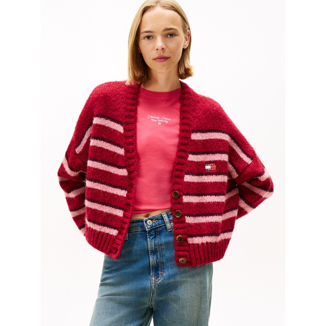 トミー ジーンズ（ JEANS）/バッジボーダーフラッフィカーディガン 3点でさらに10％OFF】バッジボーダーフラッフィカーディガン | トミー