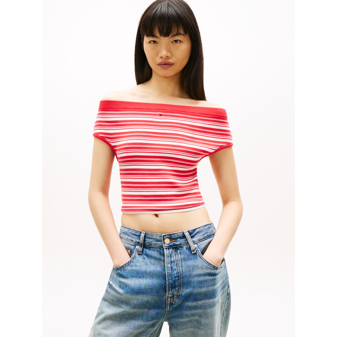 【1回のみ着用美品】ストライプ オフショルダー セーター JANG WON YOUNG着用】オフショルダーボーダーセーター | トミー