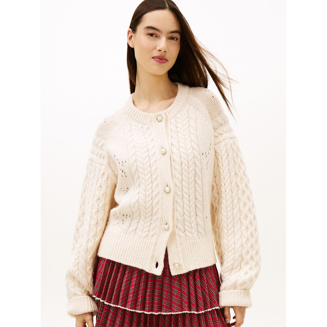 JANG WON YOUNG着用】Tommy Girl プレッピーケーブルカーディガン