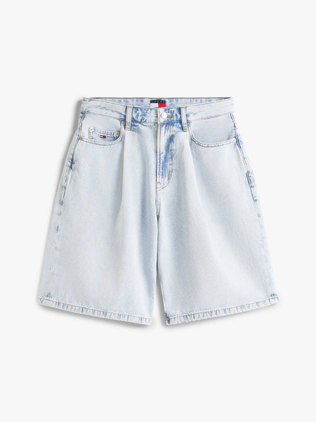   トミーヒルフィガー デニムショーツ ホワイト プリーツデニムショートパンツ | トミー ジーンズ | トミー