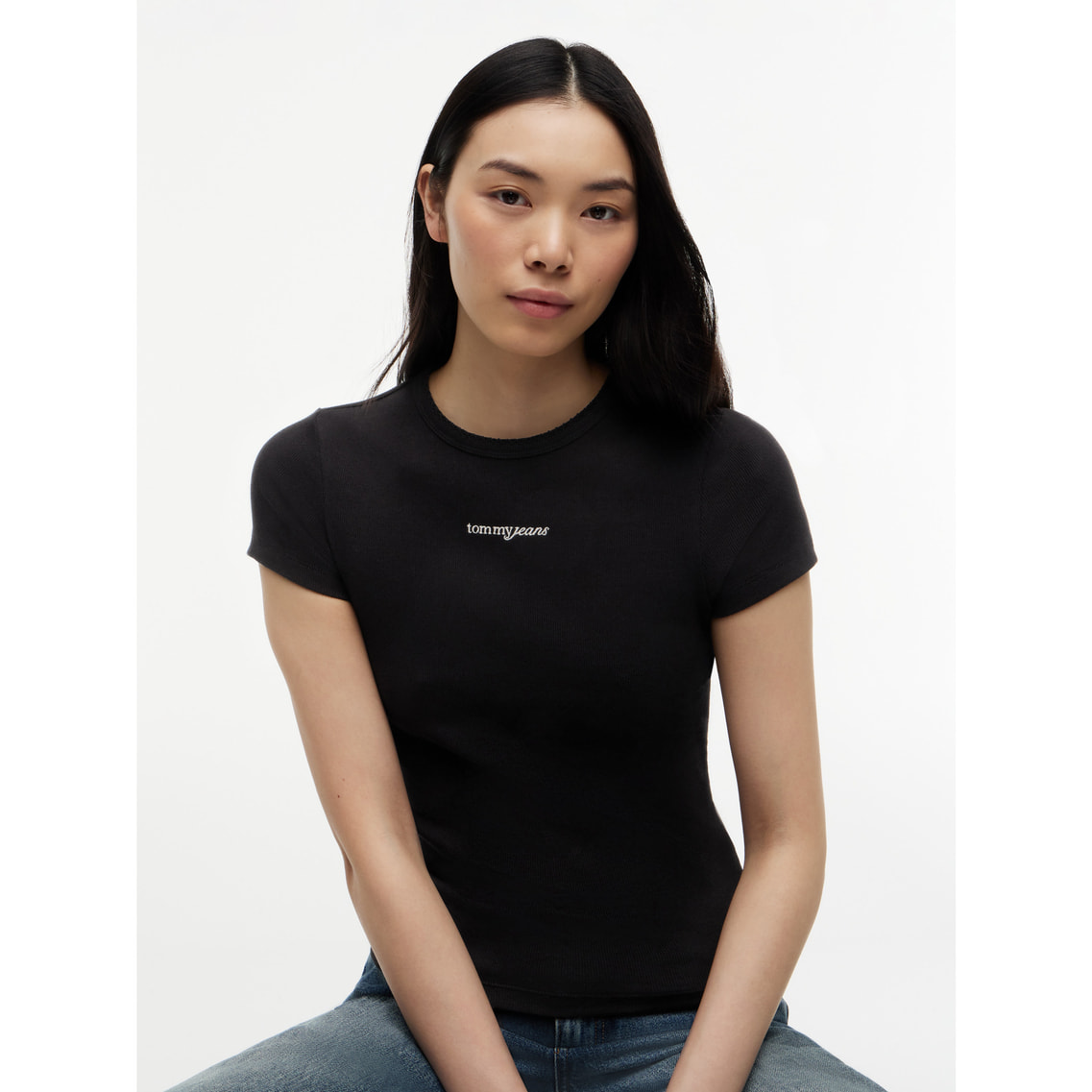 スリムスクリプトリブショートスリーブTシャツ | トミー ジーンズ