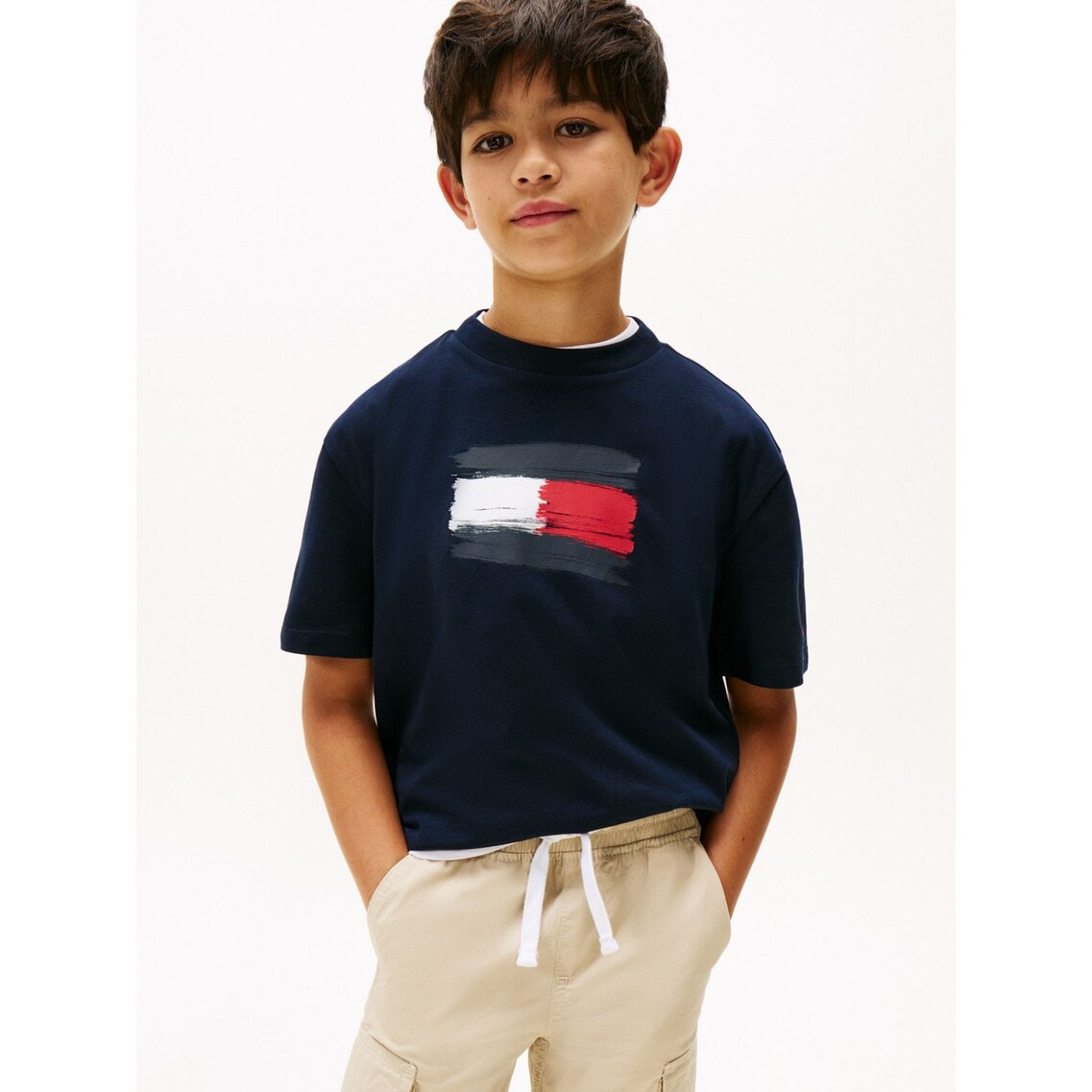   総柄 Tシャツ キッズ トミーヒルフィガー 男の子 BOYS フラッグアーカイブショートスリーブTシャツ | トミー