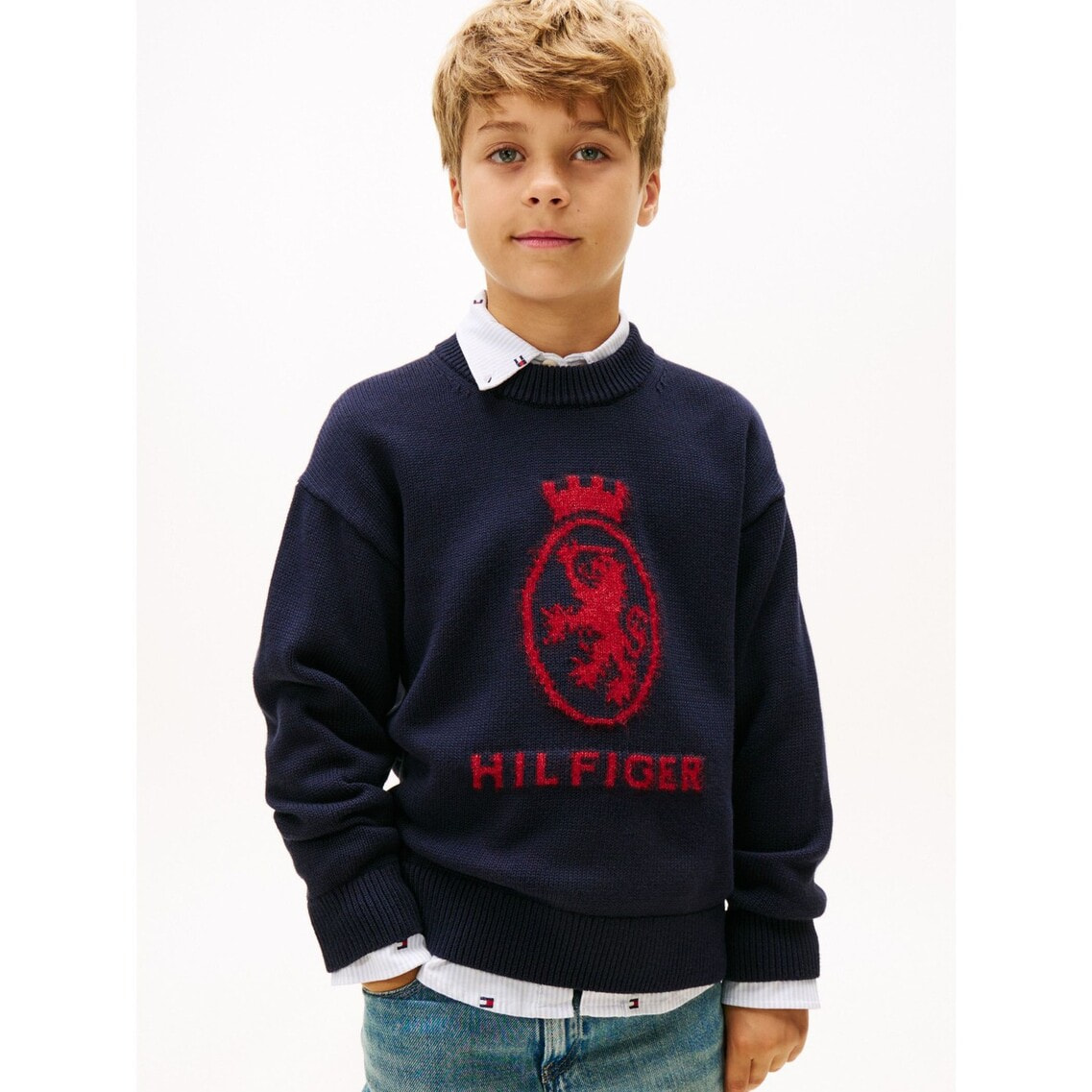 3点でさらに10％OFF】BOYS ウールクレストクルーネックセーター