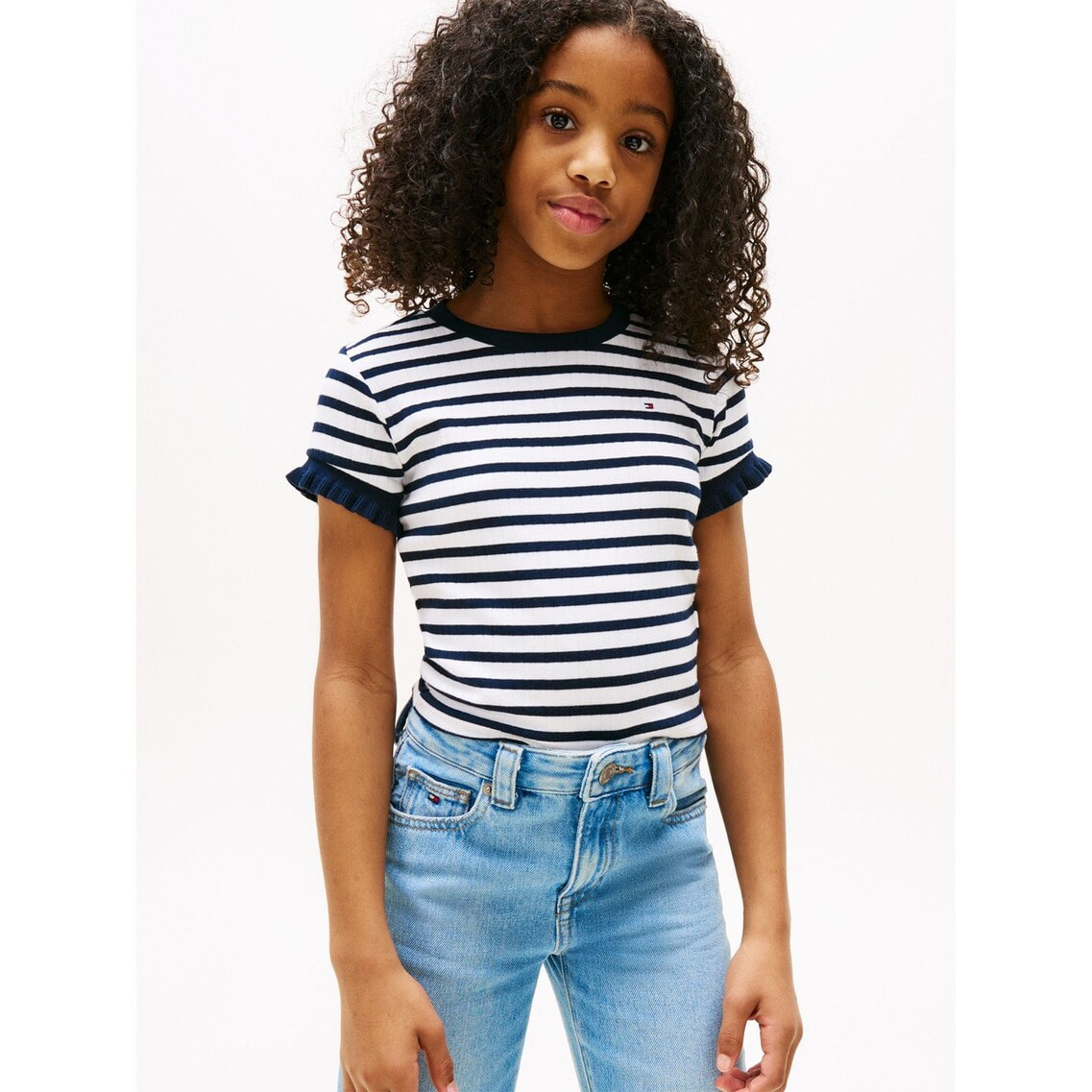 2点でさらに10％OFF】GIRLS ラッフルストライプショートスリーブ