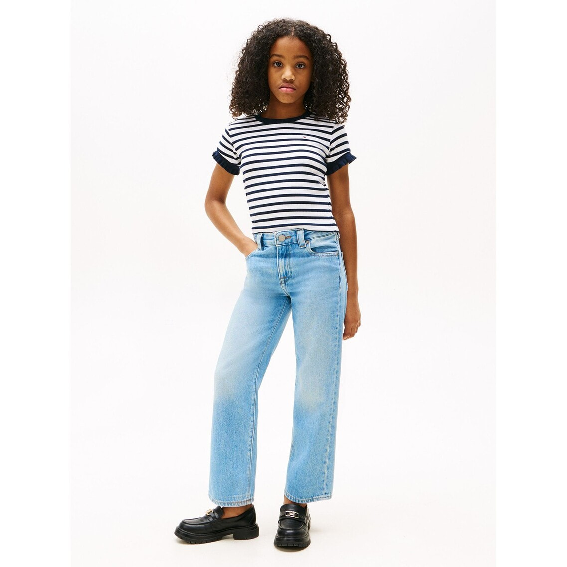 2点でさらに10％OFF】GIRLS ラッフルストライプショートスリーブ
