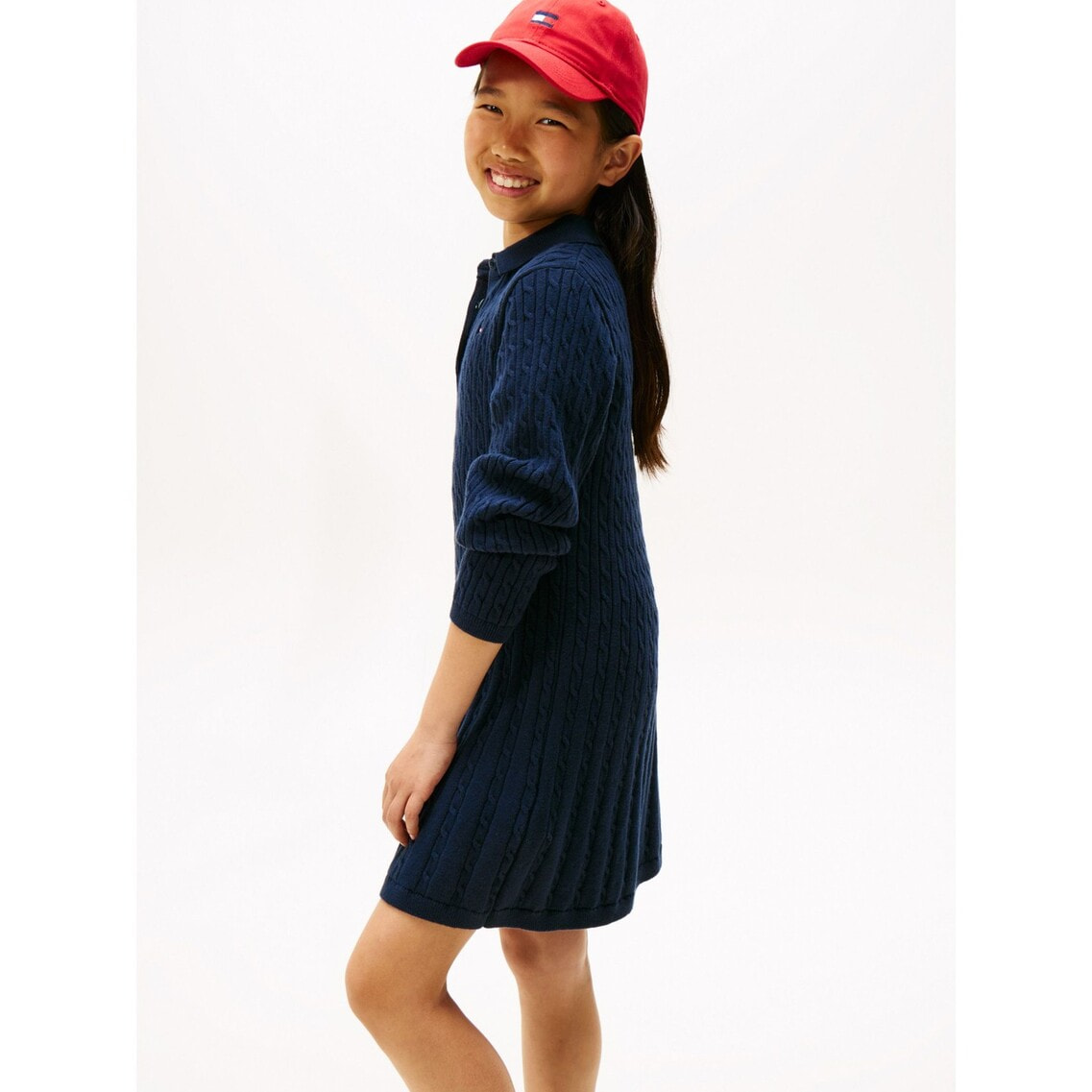 トミーヒルフィガーネイビー ハイネックワンピース Sサイズ紺色 GIRLS ケーブルセーターワンピース | トミー ヒルフィガー ガールズ