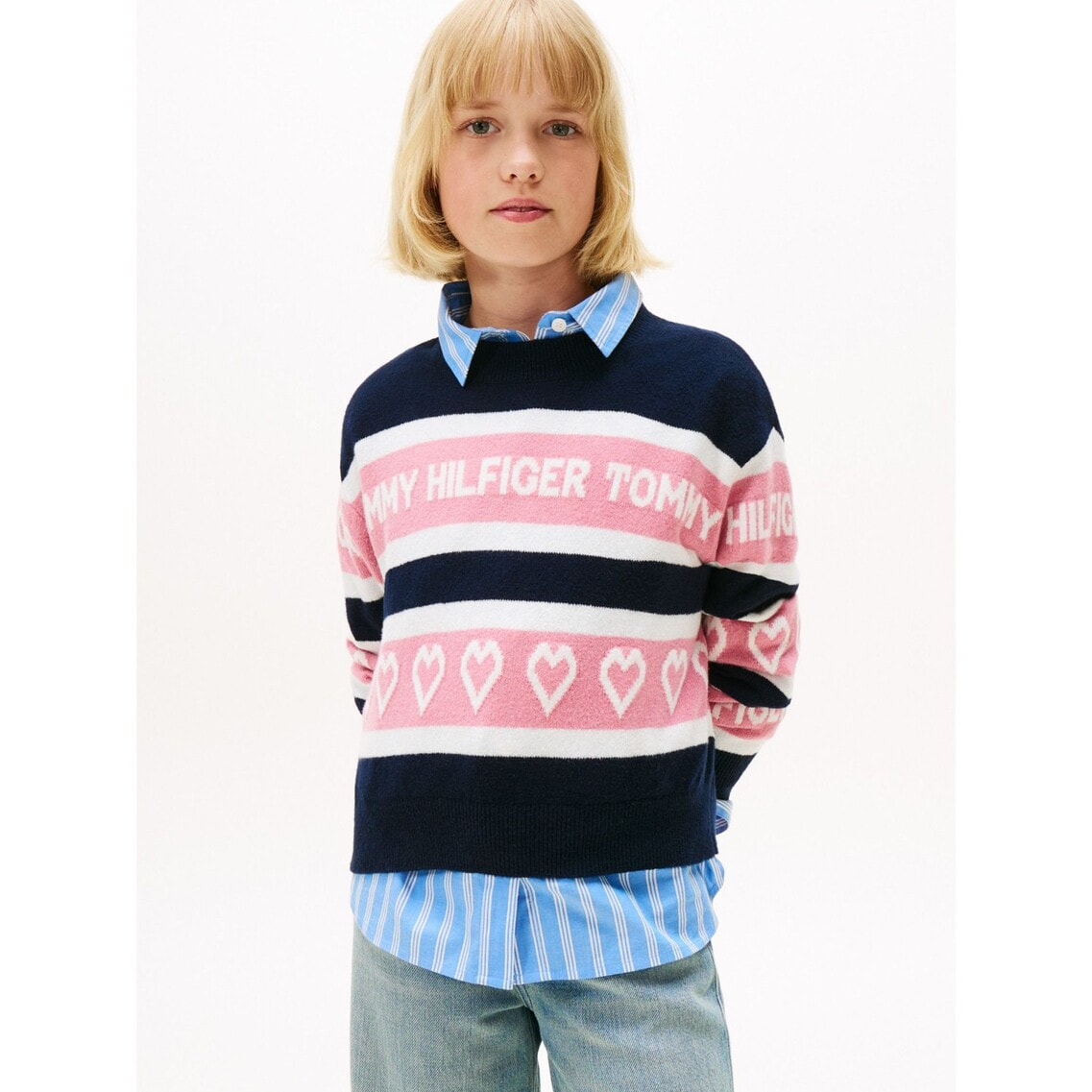2点でさらに10％OFF】GIRLS クルーネックインターシャセーター