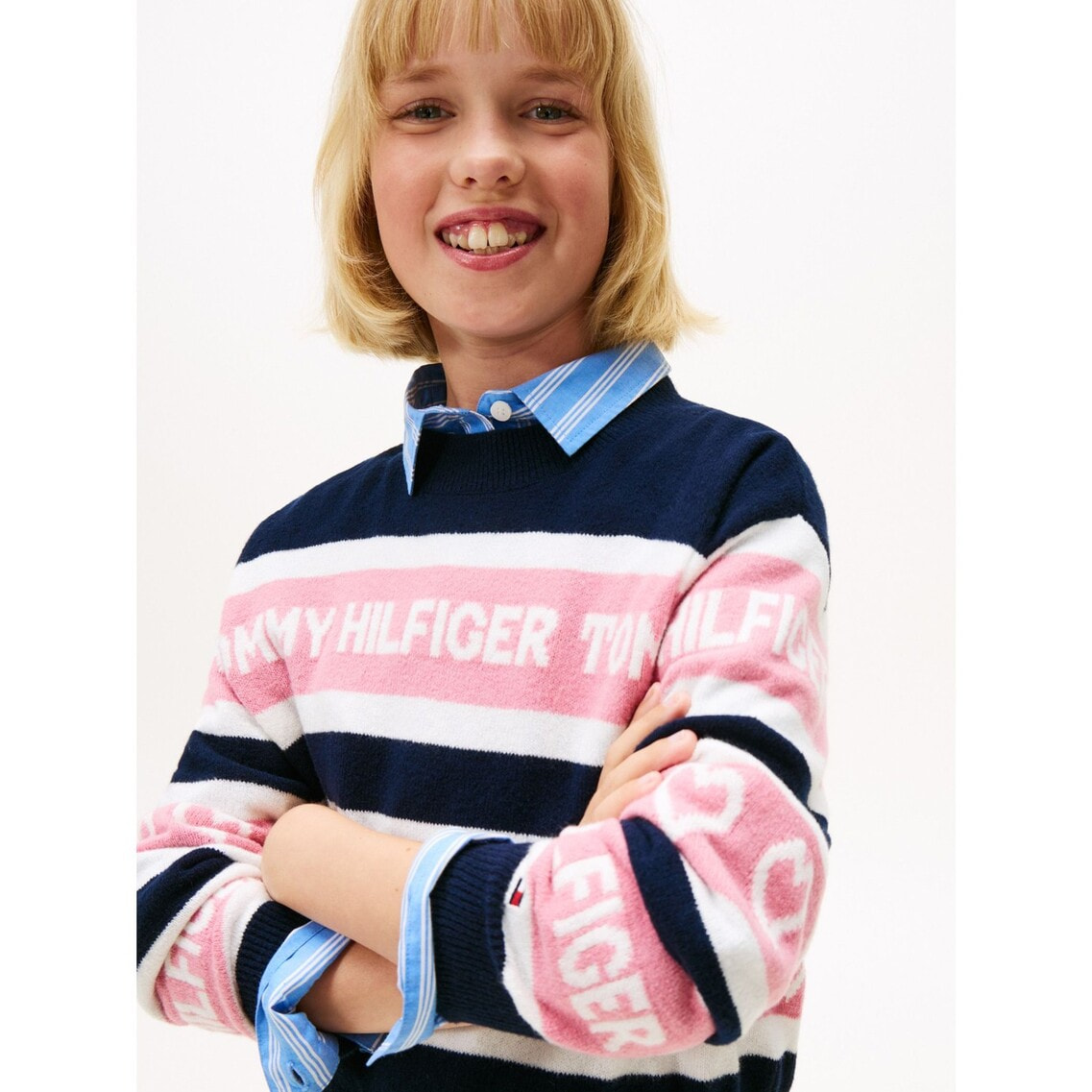 美品 希少 ファッキンオーサム キッズ オールライト コットン ニット ネイビー 2点でさらに10％OFF】GIRLS クルーネックインターシャセーター