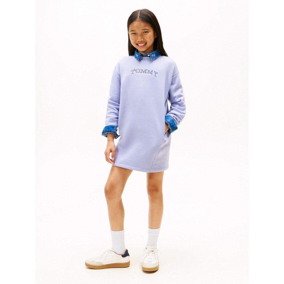 GIRLS フラワーロゴスウェットロングスリーブワンピース | トミー