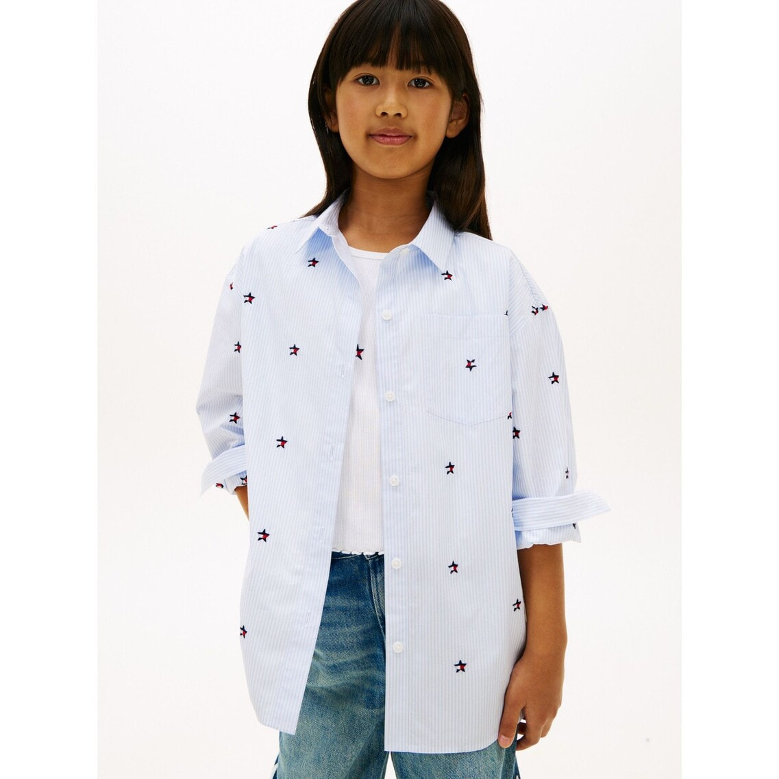 2点でさらに10％ off】GIRLS ストライプスターロングスリーブシャツ