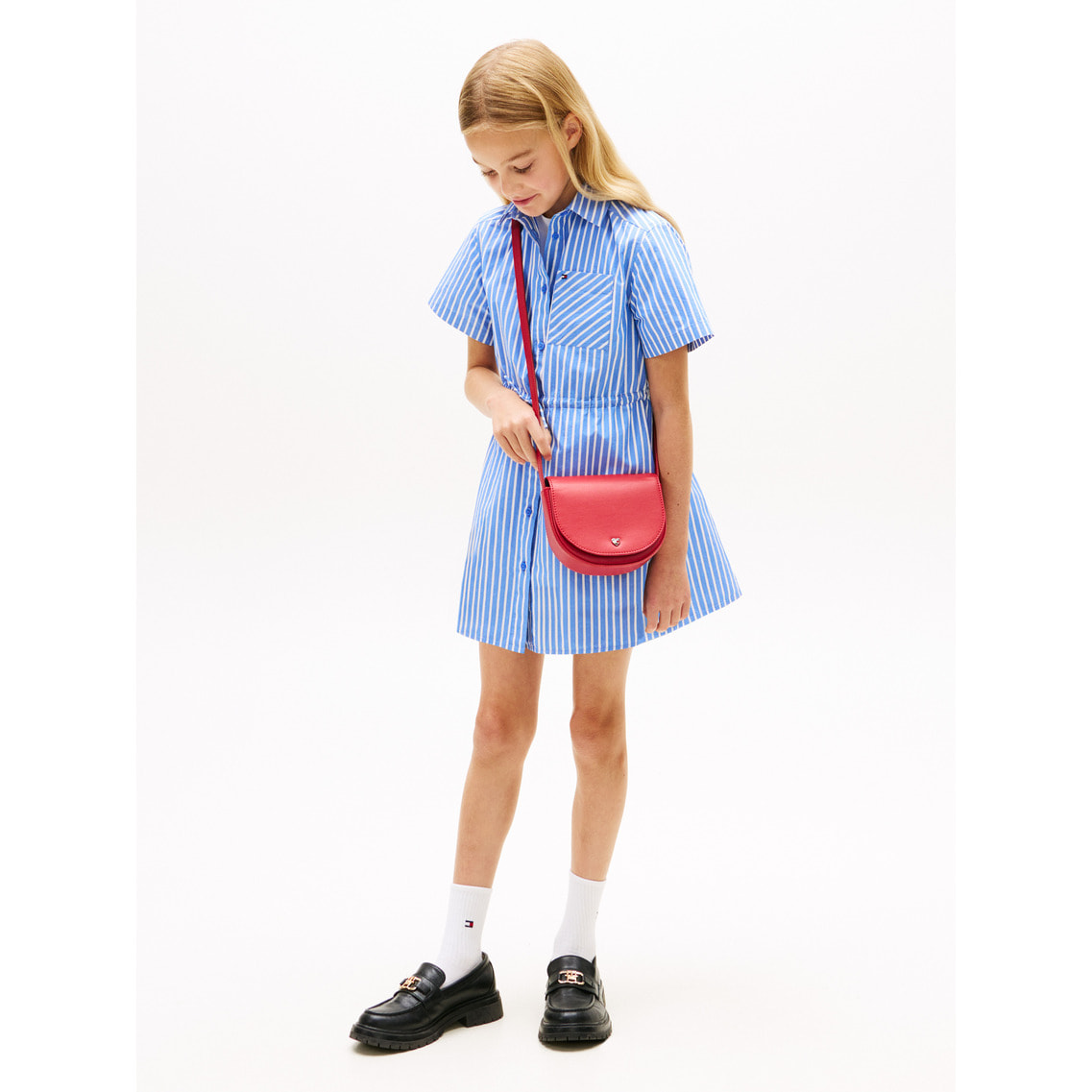GIRLS コットンポプリンストライプ柄シャツワンピース | トミー 