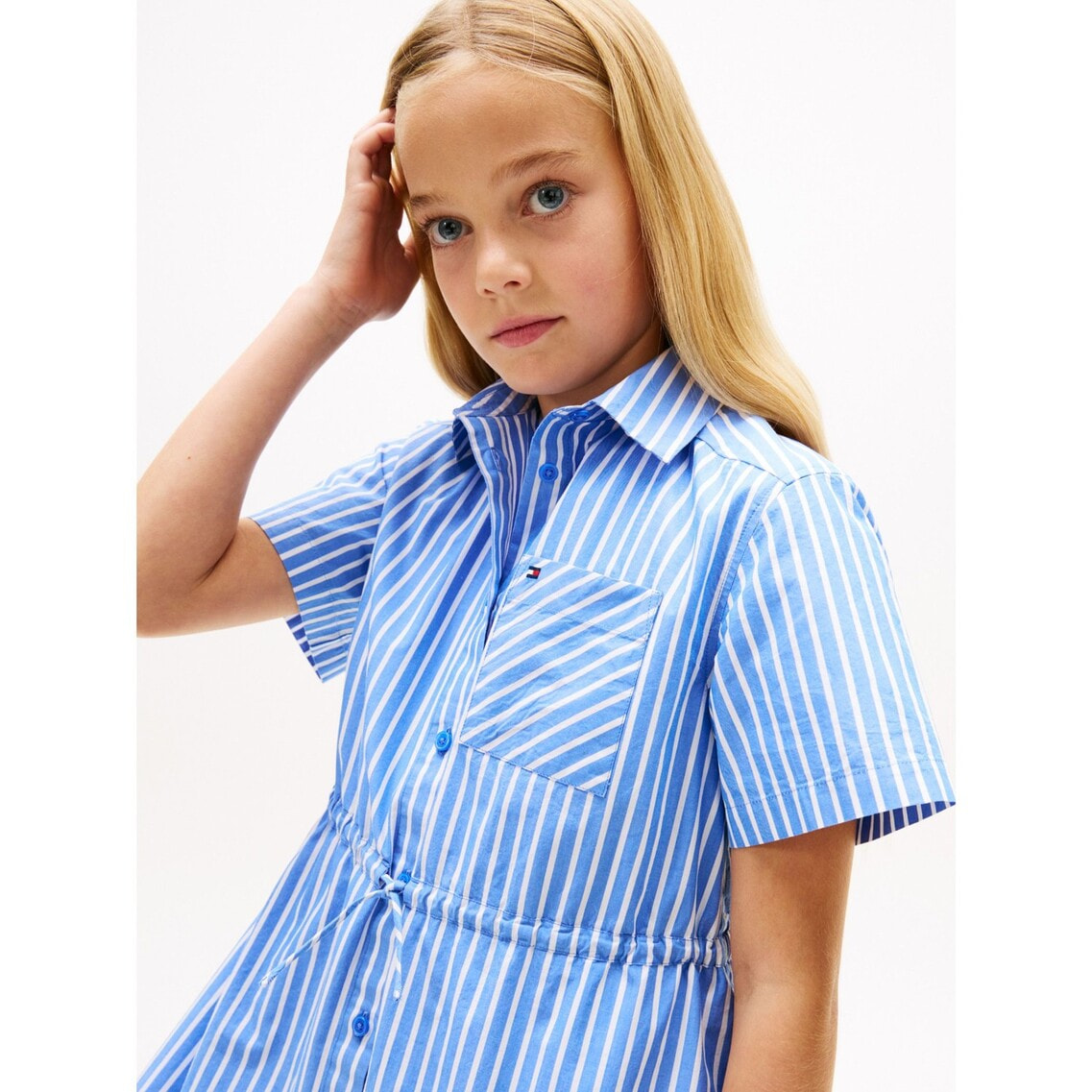 2点でさらに10％ off】GIRLS コットンポプリンストライプ柄シャツ