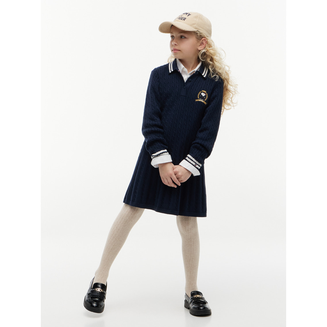 トミー・ヒルフィガー ネイビー＆ホワイト 膝丈ワンピース バイカラー LL Tommy Hilfiger X ©Peanuts GIRLS ロングスリーブワンピース | トミー