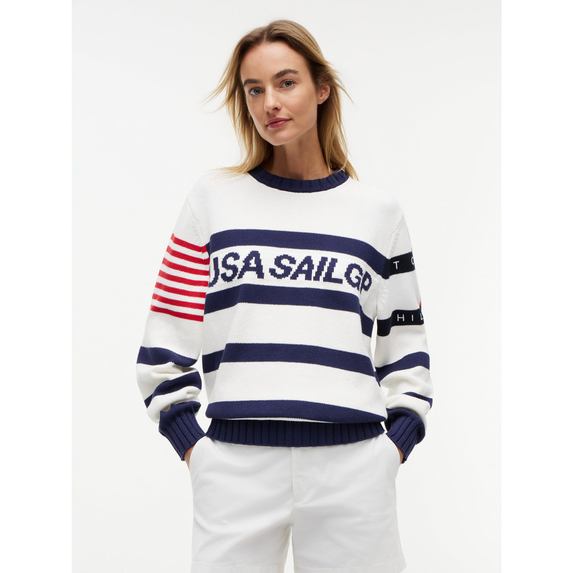 Tommy x U.S. SailGP Team マリンストライプクルーネックニット