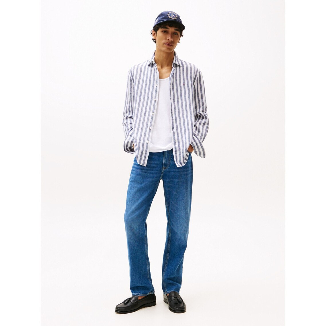 マッキーです★★RELAXED FIT ストライプリネンシャツ リネンベンガラストライプシャツ | トミー ヒルフィガー