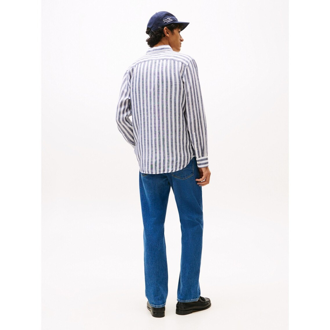  JEANS ストライプラガーシャツ ストライプサッカー七分袖ワイドカラーシャツ｜メンズ