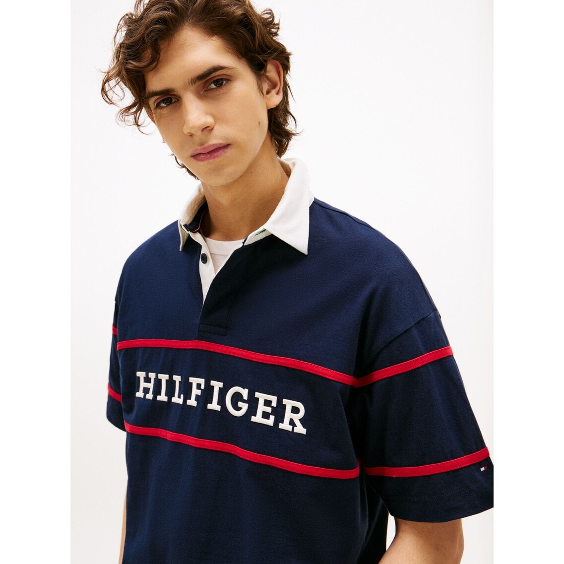 【美品】古着　トミーヒルフィガー　ラガーシャツ　メンズ　ネイビー・ベージュ　L TOMMY HILFIGER - 【美品】古着 トミーヒルフィガー ラガー