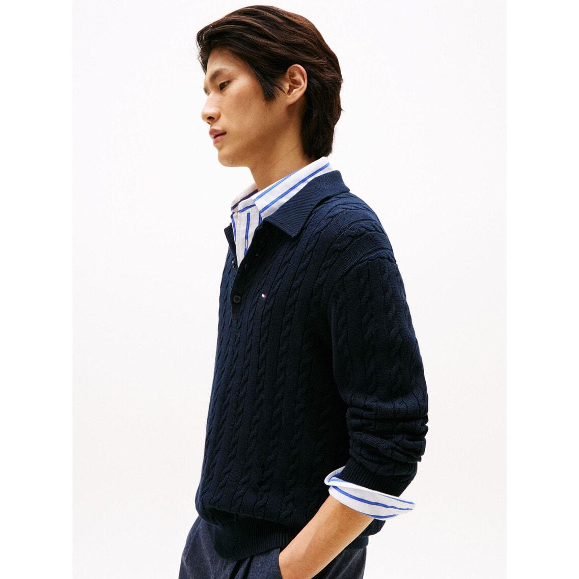 Jung Hae In着用】コットンケーブルロングスリーブポロセーター