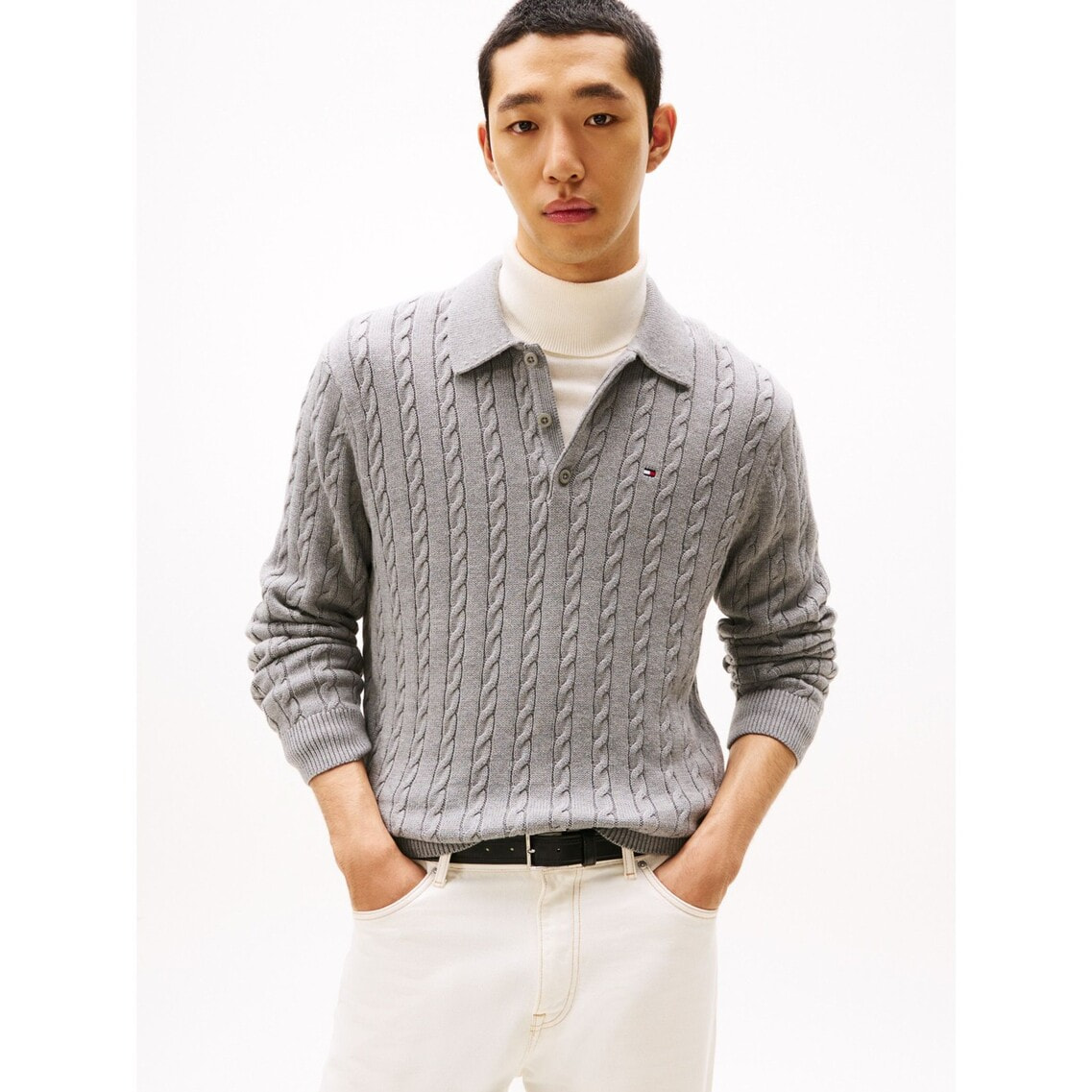 Jung Hae In着用】コットンケーブルロングスリーブポロセーター