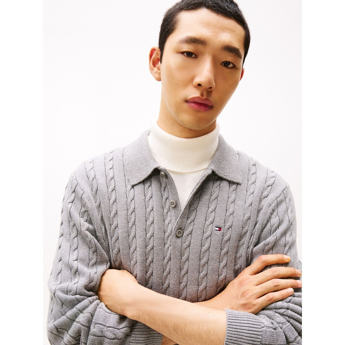 Jung Hae In着用】コットンケーブルロングスリーブポロセーター