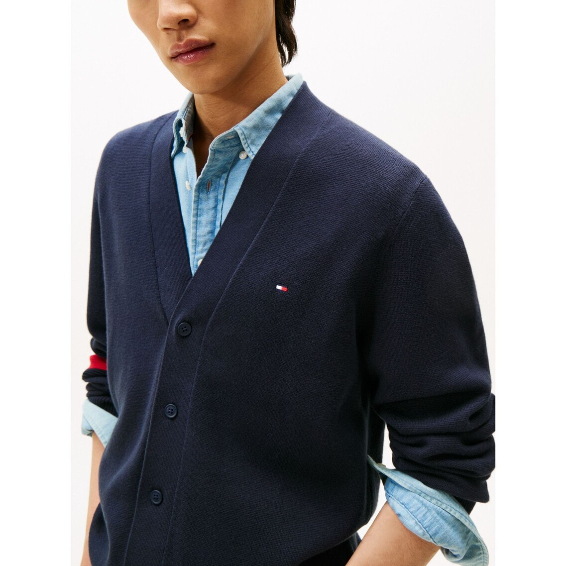 【新品】トミーヒルフィガーシルクコットンブレンドカーディガン紺L コットンシルクブレンドカーディガン | トミー ヒルフィガー | トミー