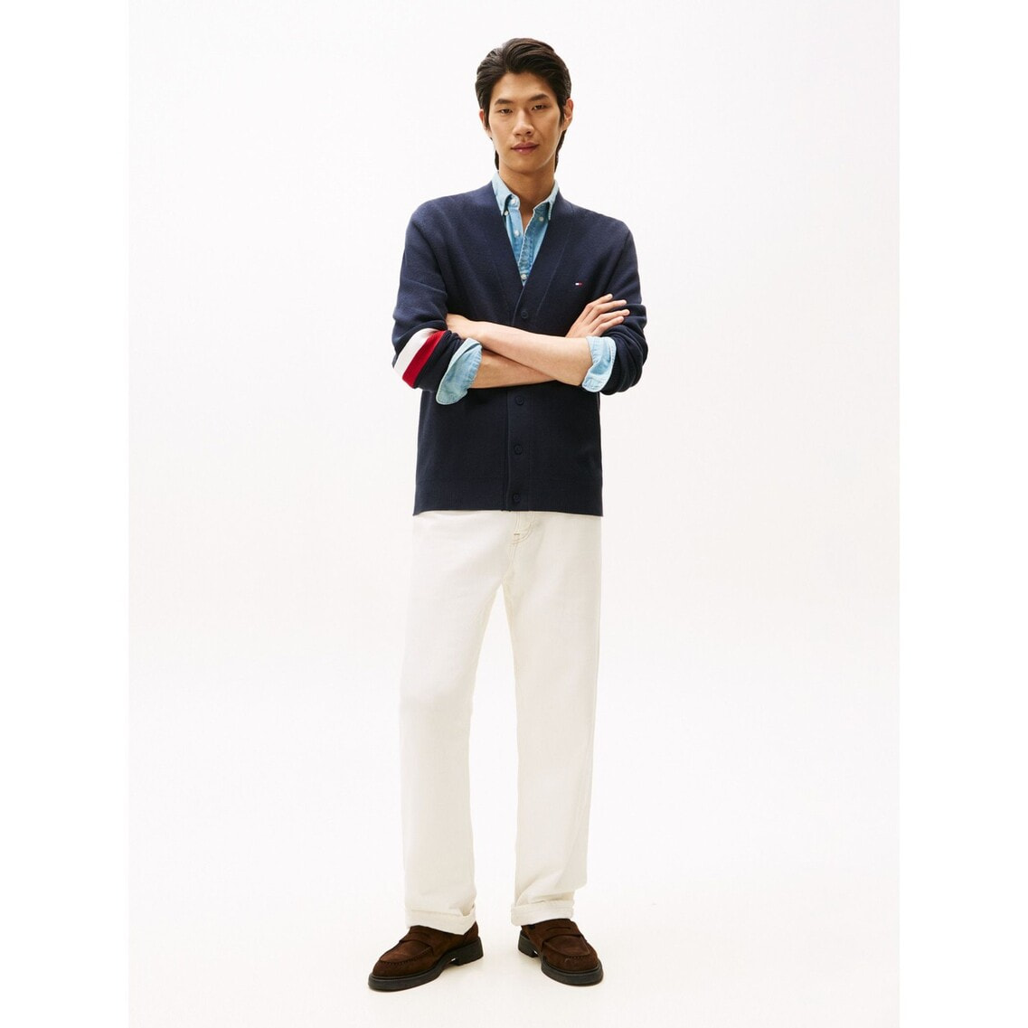 【新品】トミーヒルフィガーシルクコットンブレンドカーディガン紺L コットンシルクブレンドカーディガン | トミー ヒルフィガー