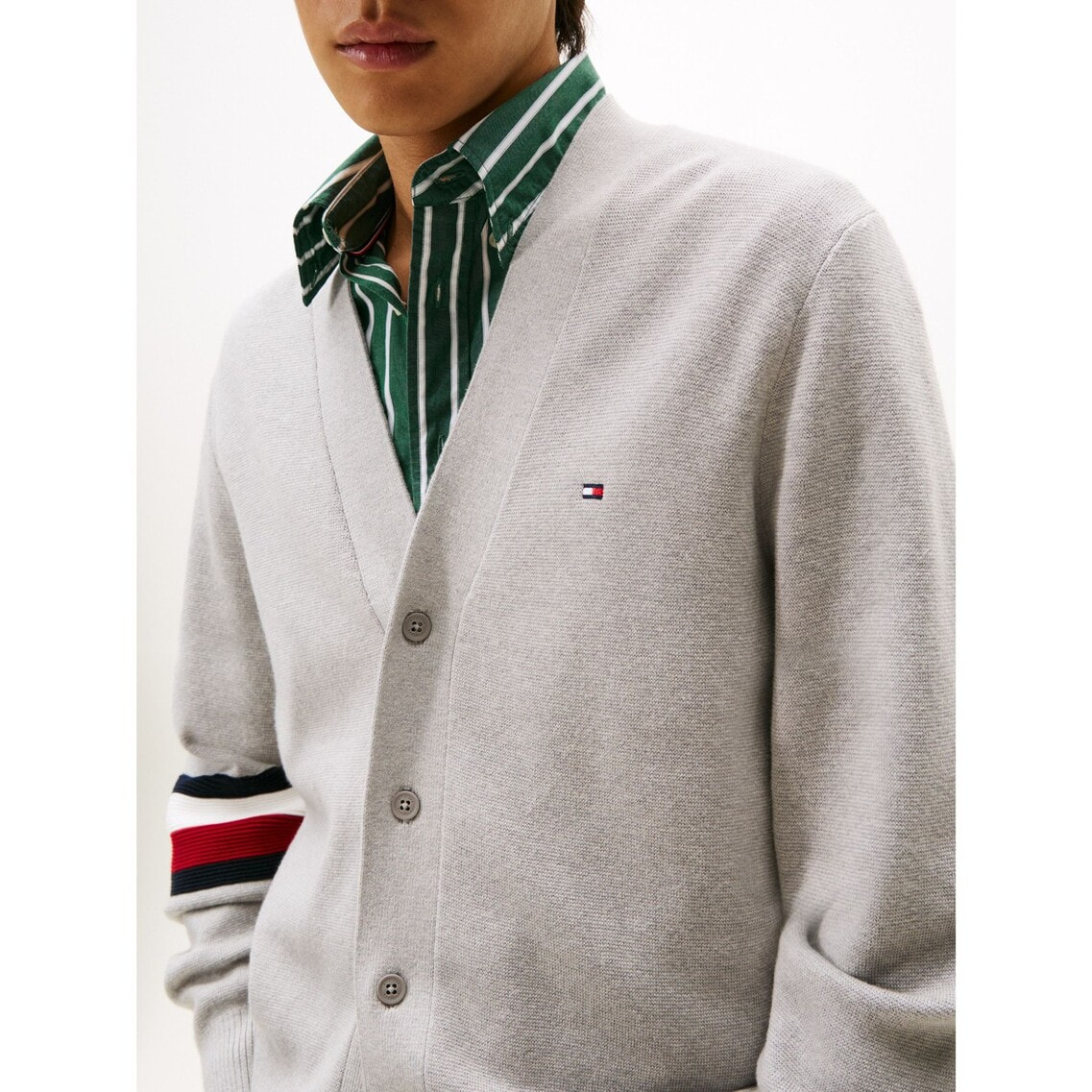 【新品】トミーヒルフィガーシルクコットンブレンドカーディガン紺L コットンシルクブレンドカーディガン | トミー ヒルフィガー