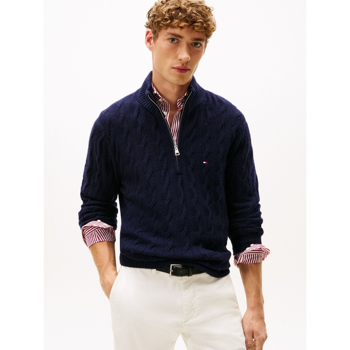 ラムウールブレンドケーブルハーフジップセーター | トミー