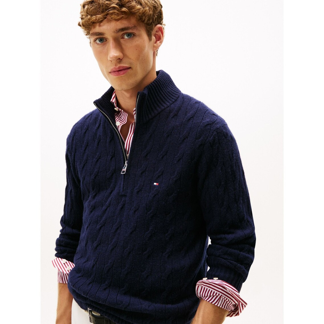 ラムウールブレンドケーブルハーフジップセーター | トミー