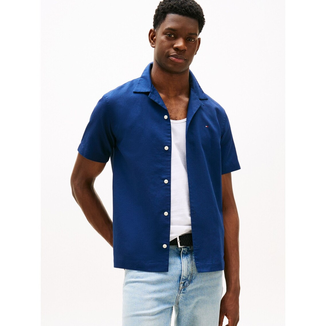 ジョンスメドレー ネイビー　リネン　半袖シャツ　Lサイズ　ドット柄 シャツ｜JOHN SMEDLEY｜ジョンスメドレー日本公式