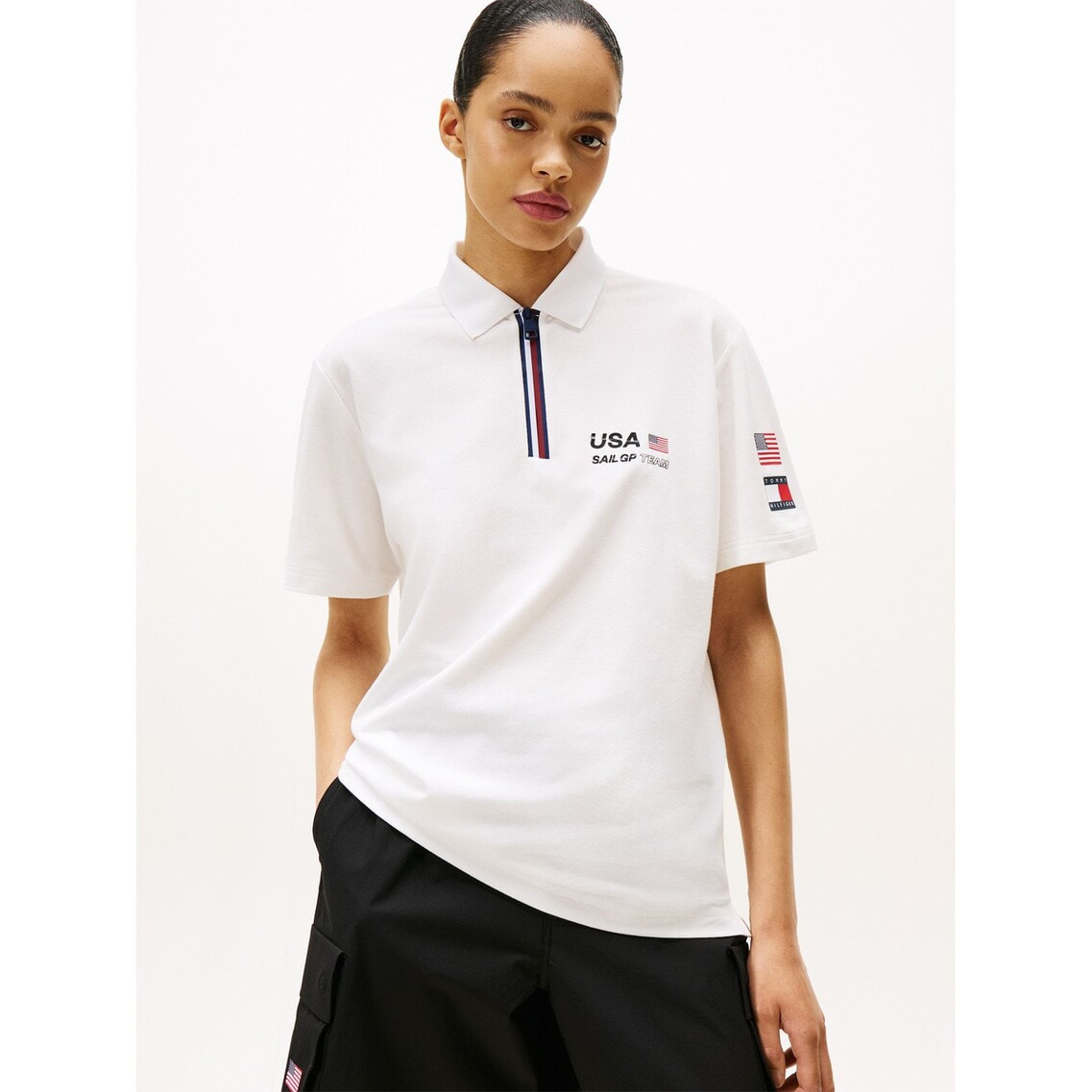 【美品】ゴルフィッカーズ ポロシャツ ホワイト M TOMMY HILFIGER (トミーヒルフィガー) ワンポイント 半袖