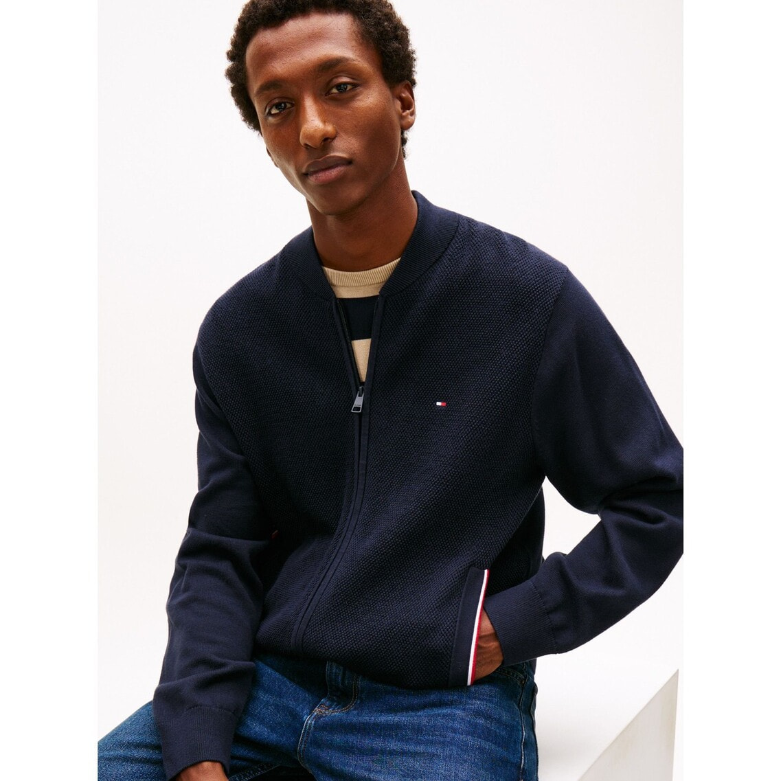 テクスチャードジップアップボンバージャケット | トミー ヒルフィガー
