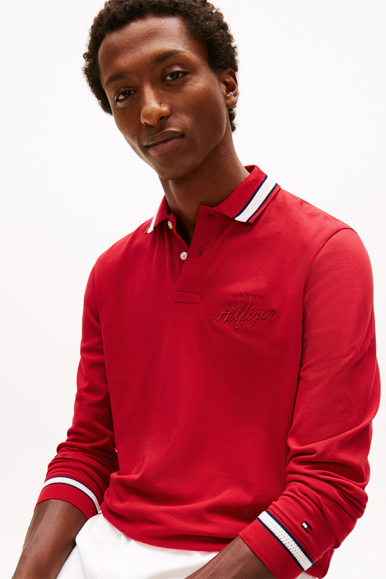 トミーヒルフィガー 長袖ジップアップポロシャツ【L寸】レッド　 thma580 3点でさらに10％OFF】ロングスリーブジップアップポロシャツ | トミー