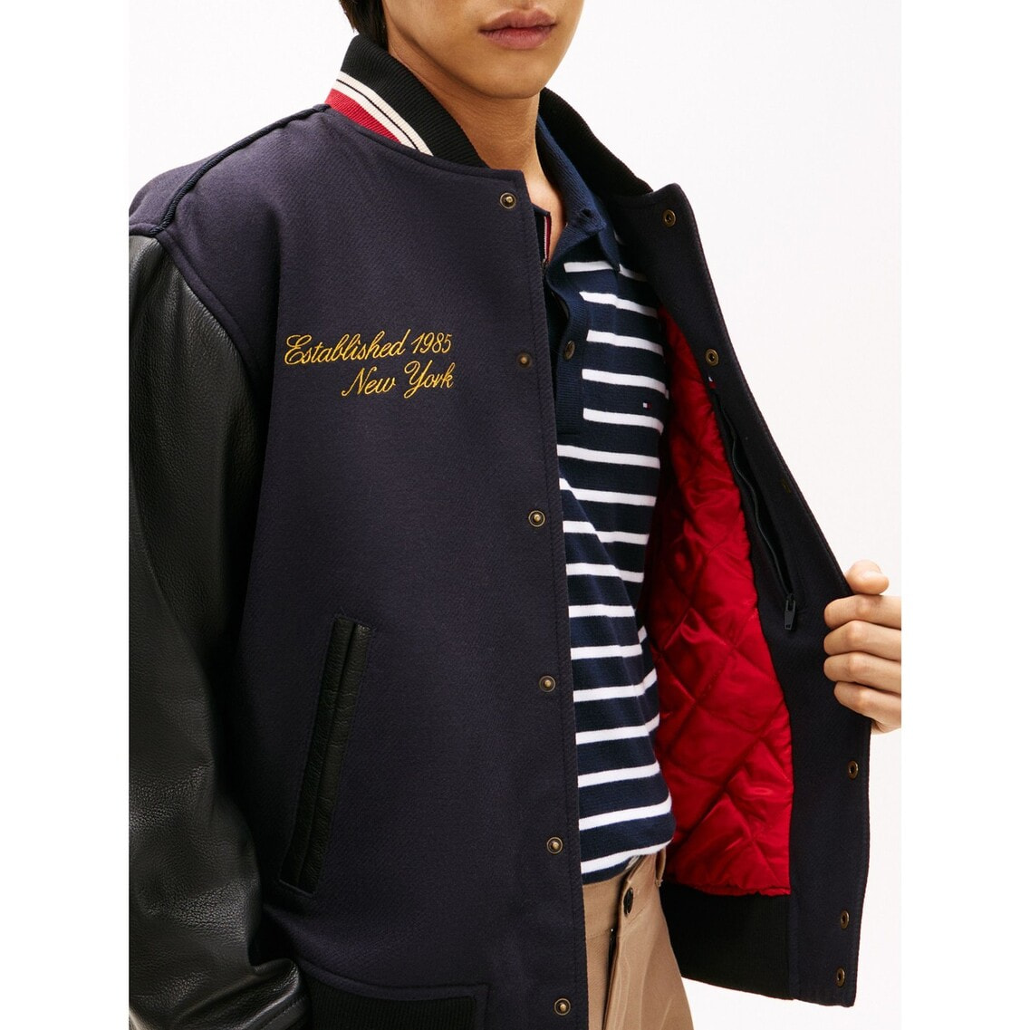 JISOO着用】ウールブレンドレザーバーシティジャケット | トミー