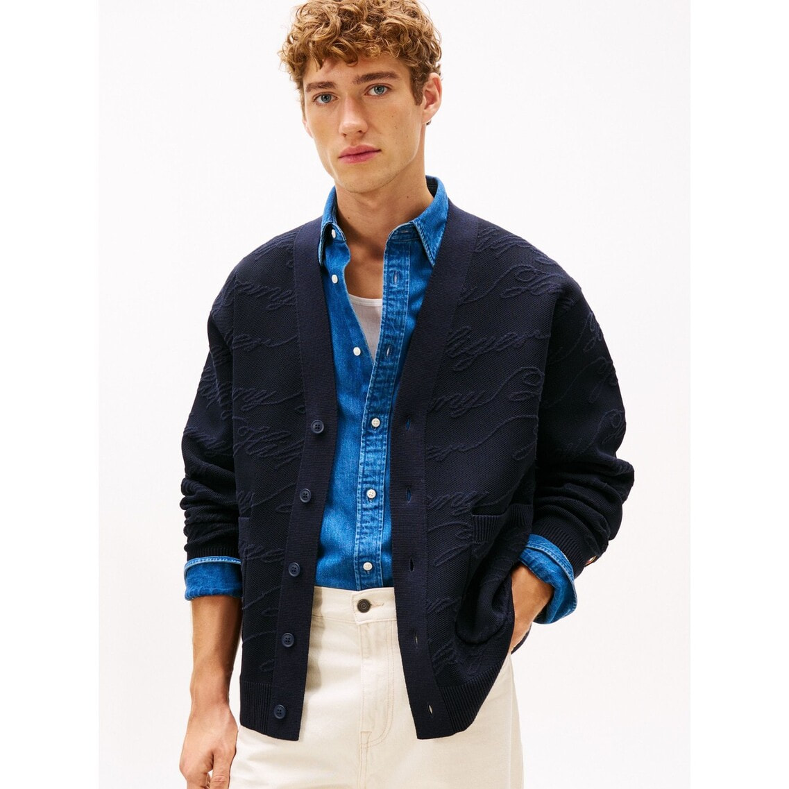 くん太 トミーヒルフィガー カーディガン XXL ネイビー モノグラム