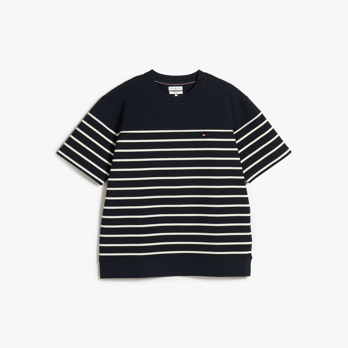 ジャカードストライプリラックスクルーネックTシャツ | トミー