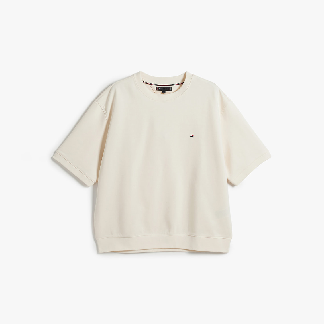 トミーヒルフィガー アイボリー 半袖セーター Tommy Hilfiger レディース＊ケーブル編み コットン 半袖ニット (Tommy