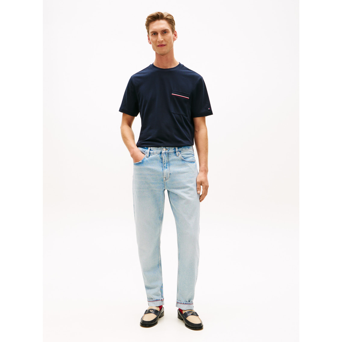 2点でさらに10％ off】グローバルストライプピケポケットTシャツ