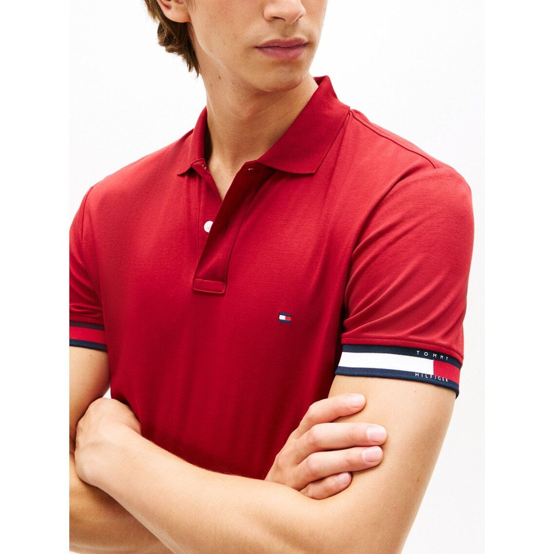 2点でさらに10％ off】フラッグカフコットンスリムポロシャツ | トミー