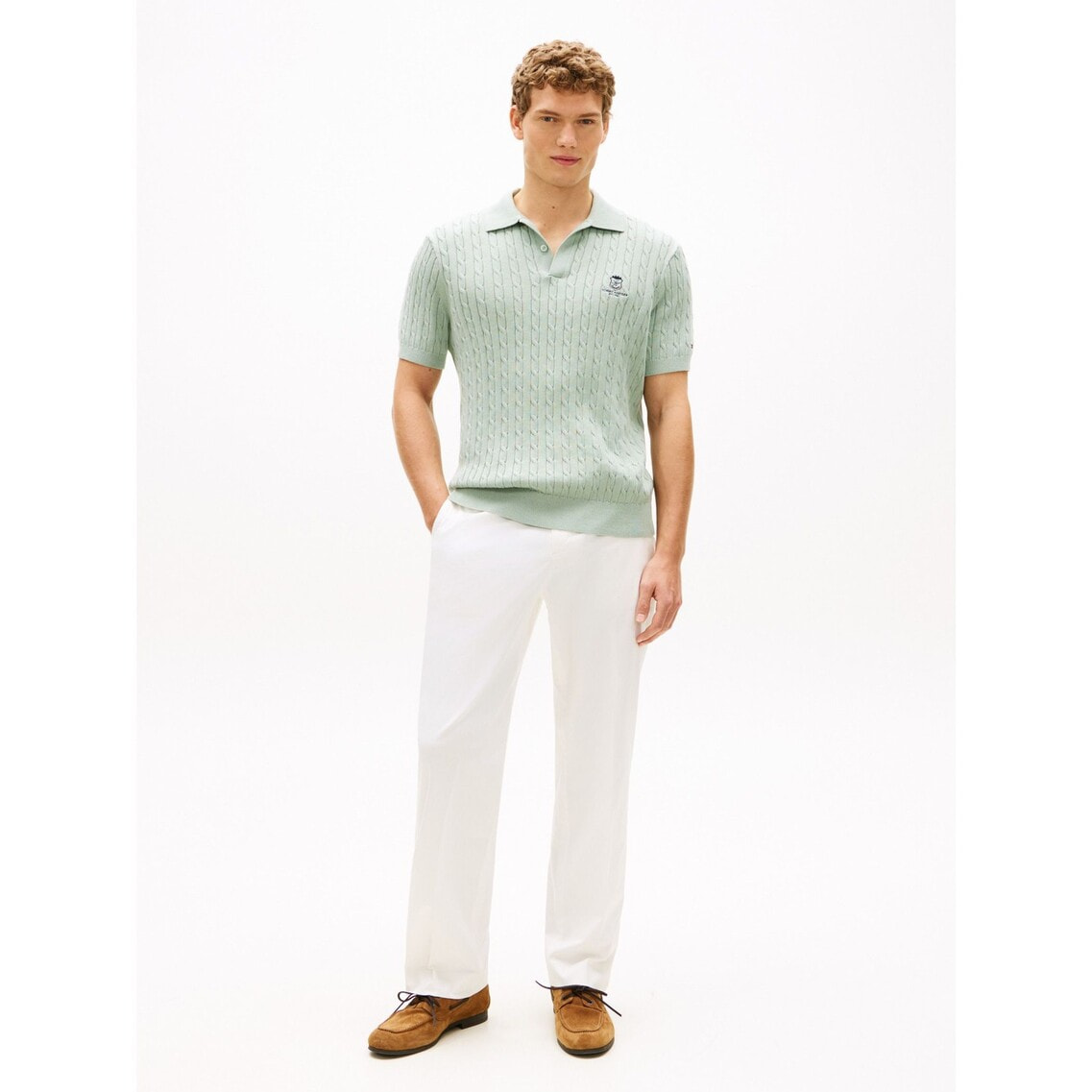 2点でさらに10％ off】ケーブル編みショートスリーブポロニット
