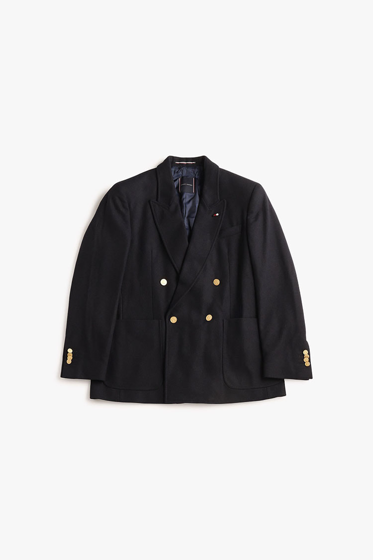 トミーヒルフィガー 紺ネイビー　パイルロゴ文字　左袖ロゴ刺繍　前面ZIP