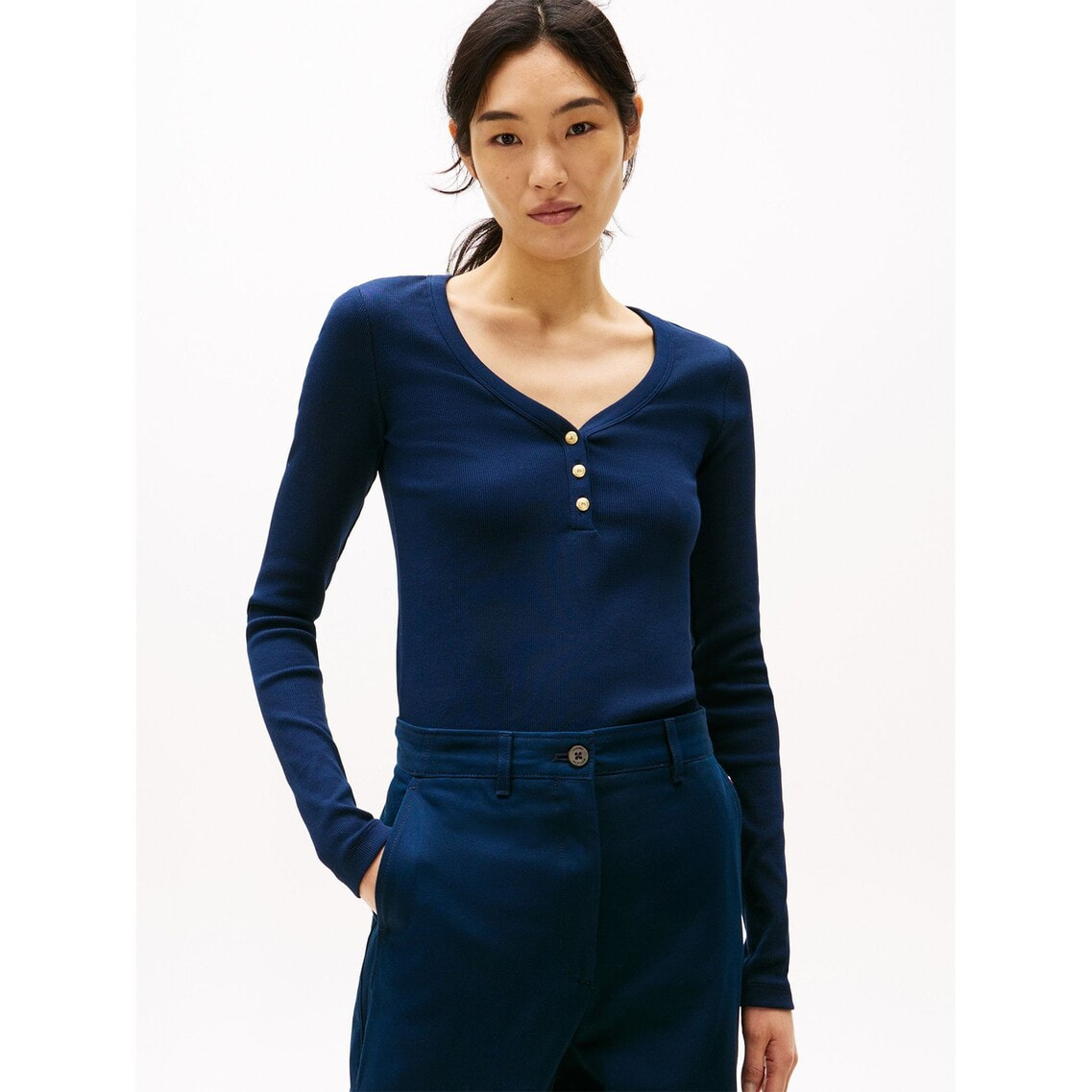 売れ筋商品|||トミーヒルフィガー Tシャツ レディース トップス ESSENTIAL MOCK NECK - Long sleeved top - black Tommy Hilfiger Women's Long Sleeve Scoop Neck Tee , Black